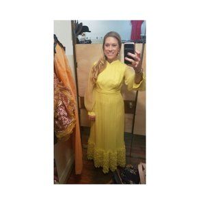 Authentic Vintage 1970s Yellow Gown, Size 8